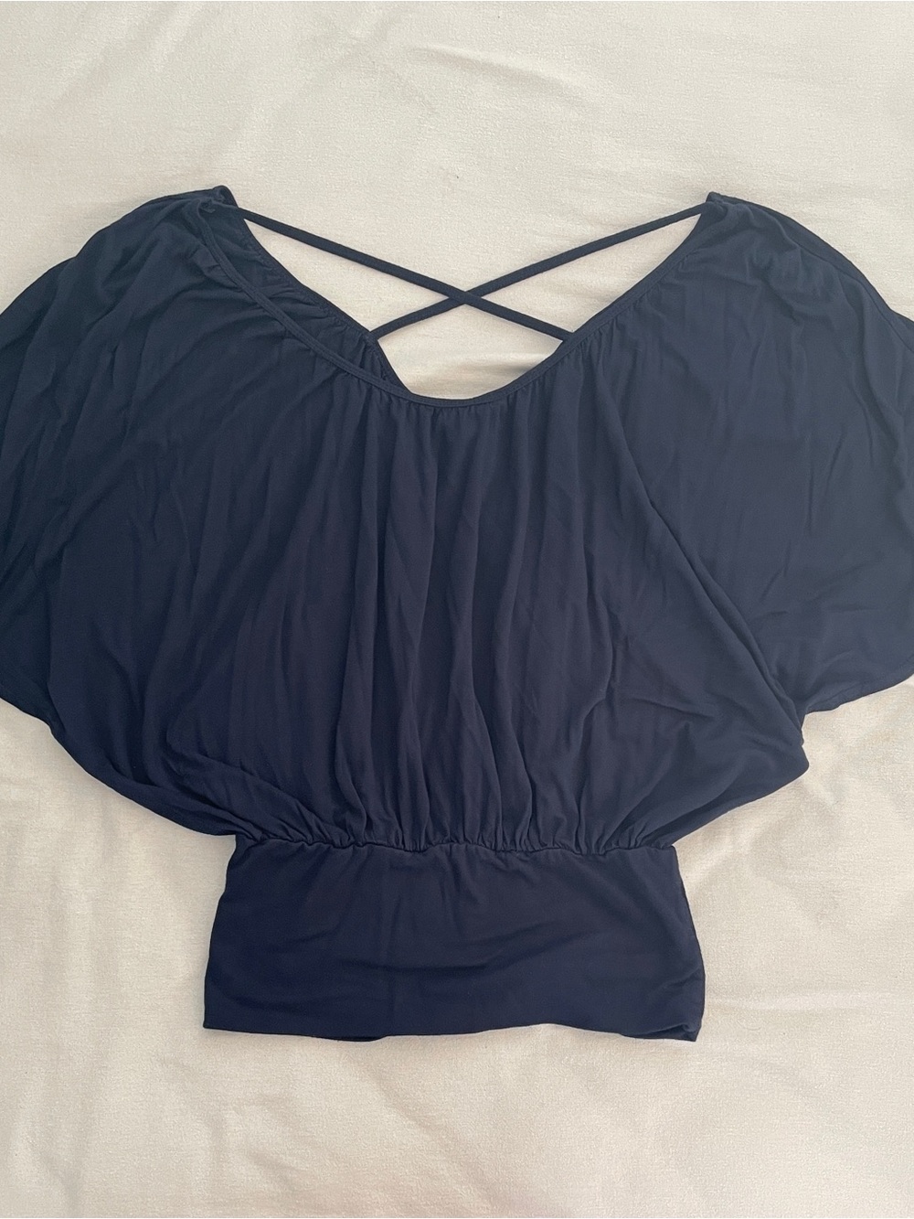 ✰ H&M Navy Short Sleeve Blouse Top with Crisscross Back ✰